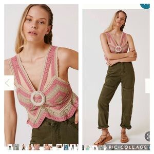 NEW ANTHROPOLOGIE LET ME BE CROCHET DUSTY COLORS OPEN BACK CROP TOP